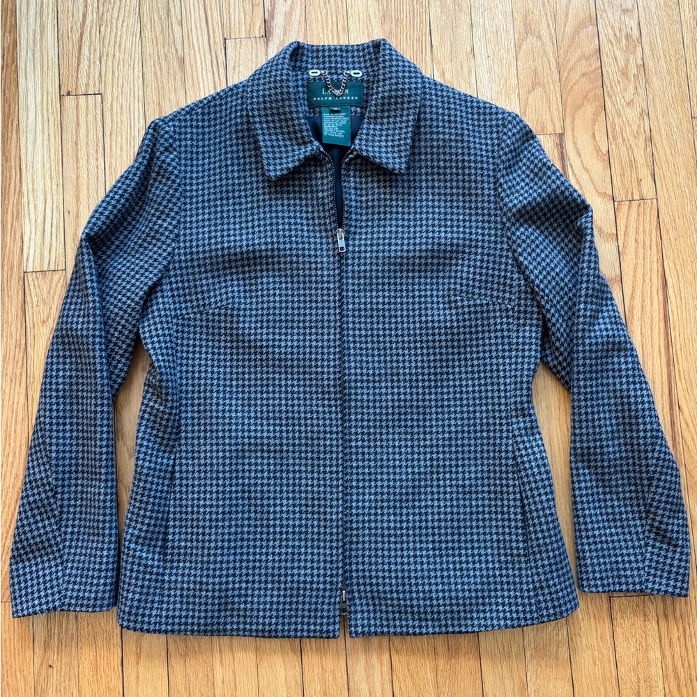 Ralph Lauren Gray 100% Lambswool Houndstooth Jacket